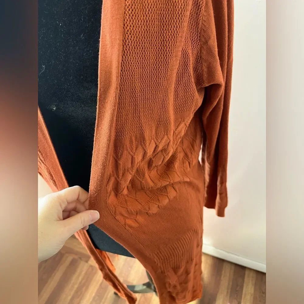Dreamers Maxi Length Knit Crochet Cardigan Burnt Orange Boho Fall Lagenl… - Picture 6 of 11